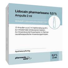 Abbildung: Lidocain pharmarissano 0,5% Injektionslösung Ampullen 2 ml 10X2 ml, Injektionslösung PZN 16815951 