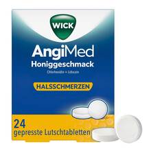 Abbildung: WICK Angimed Honiggeschmack 5 mg / 1 mg Lutschtabletten  24 St, Lutschtabletten PZN 18447954 