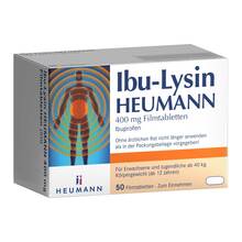 Abbildung: Ibu-Lysin Heumann 400 mg Filmtabletten 50 St, Filmtabletten PZN 18455020 