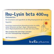 Abbildung: Ibu-Lysin beta 400 mg Filmtabletten Filmtabletten, 20 St PZN 19101146