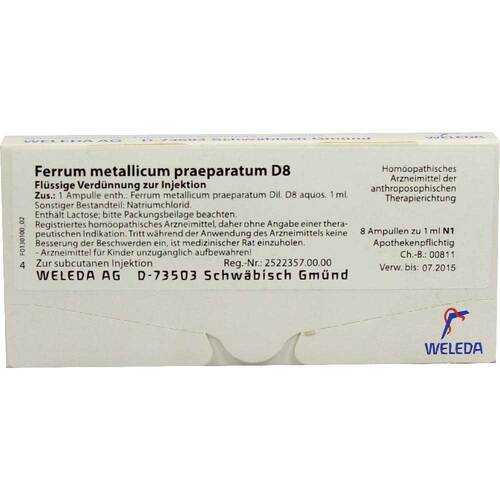 Ferrum metallicum Pr&auml;parat D 8 Ampullen - 1