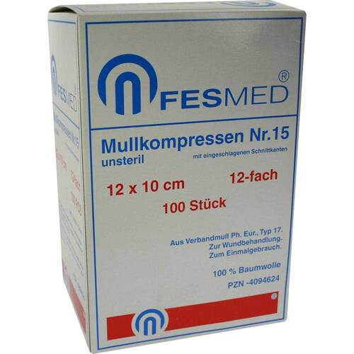 Mullkompressen ES 10x12 cm unsteril 12-fach Gr&ouml;&szlig;e 15 - 1