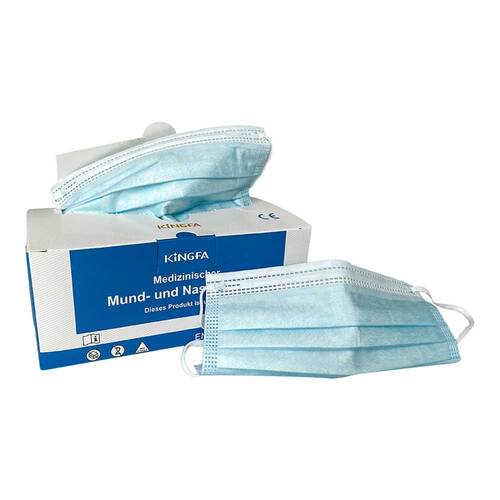 Mundschutz OP blau mit Gummiband und Nasenb&uuml;gel - 1