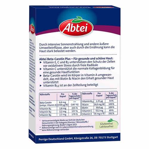 Abtei Beta-Carotin Plus Hautaktive B-Vitamine Kapseln  - 5