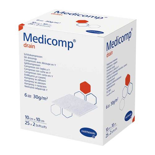 Medicomp drain Schlitzkompresse steril 10x10 cm 6lagig - 1