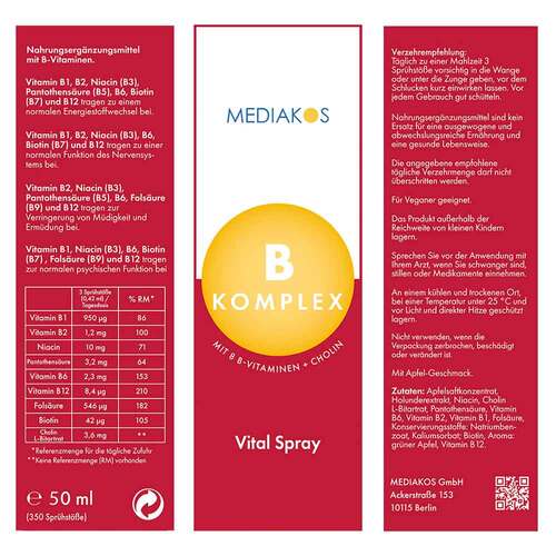 Vitamin B Komplex Mediakos Vital Spray vegan - 3