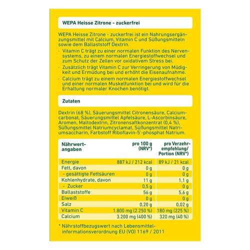 Wepa hei&szlig;e Zitrone + Vitamin C + Calcium zuckerfrei Pulver - 4