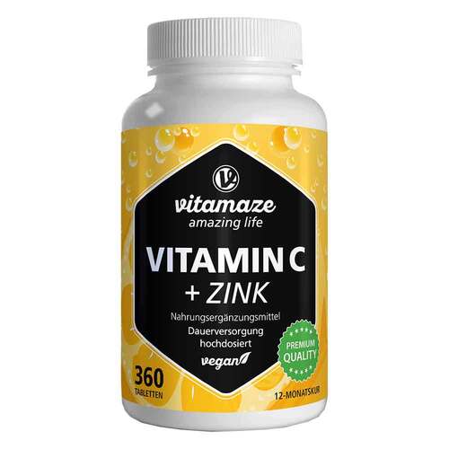 Vitamin C 1000 mg hochdosiert + Zink vegan Tabletten - 1
