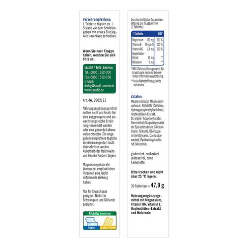Taxofit Magnesium 500 Nacht + Melatonin Tabletten - 8