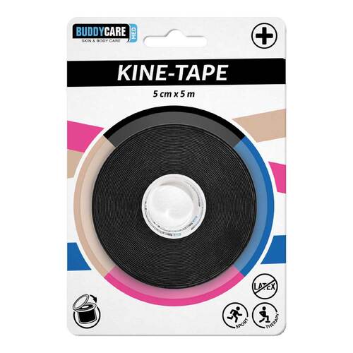 Kine-Tape latexfrei Buddycare med 5cmx5m schwarz - 1