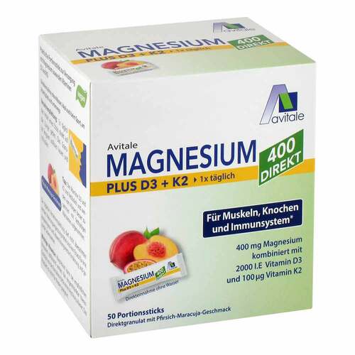 Magnesium 400 + D3 + K2 direkt Pfirsich Maracuja - 1