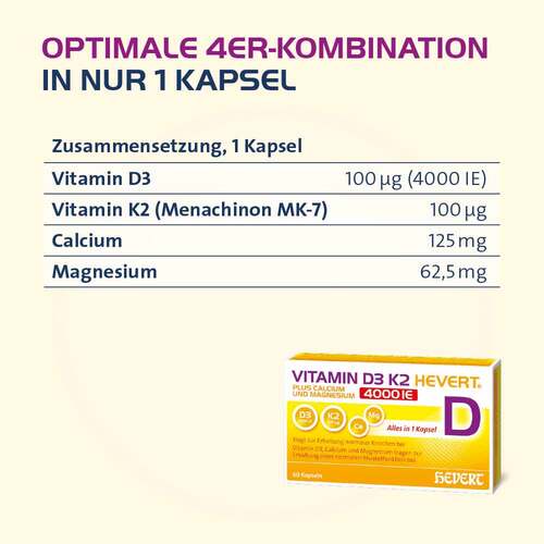 Vitamin D3 K2 Hevert + Calcium und Magnesium 4000 IE Kapseln  - 2