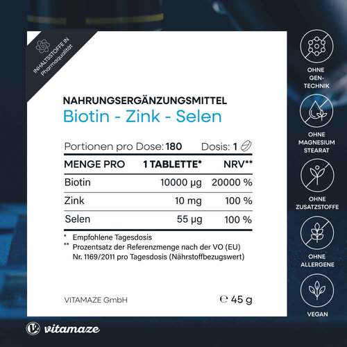 Biotin 10 mg hochdosiert + Zink + Selen Tabletten - 3
